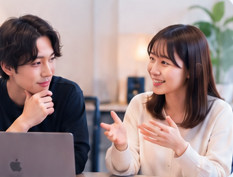 楽曲の企画について相談する二人